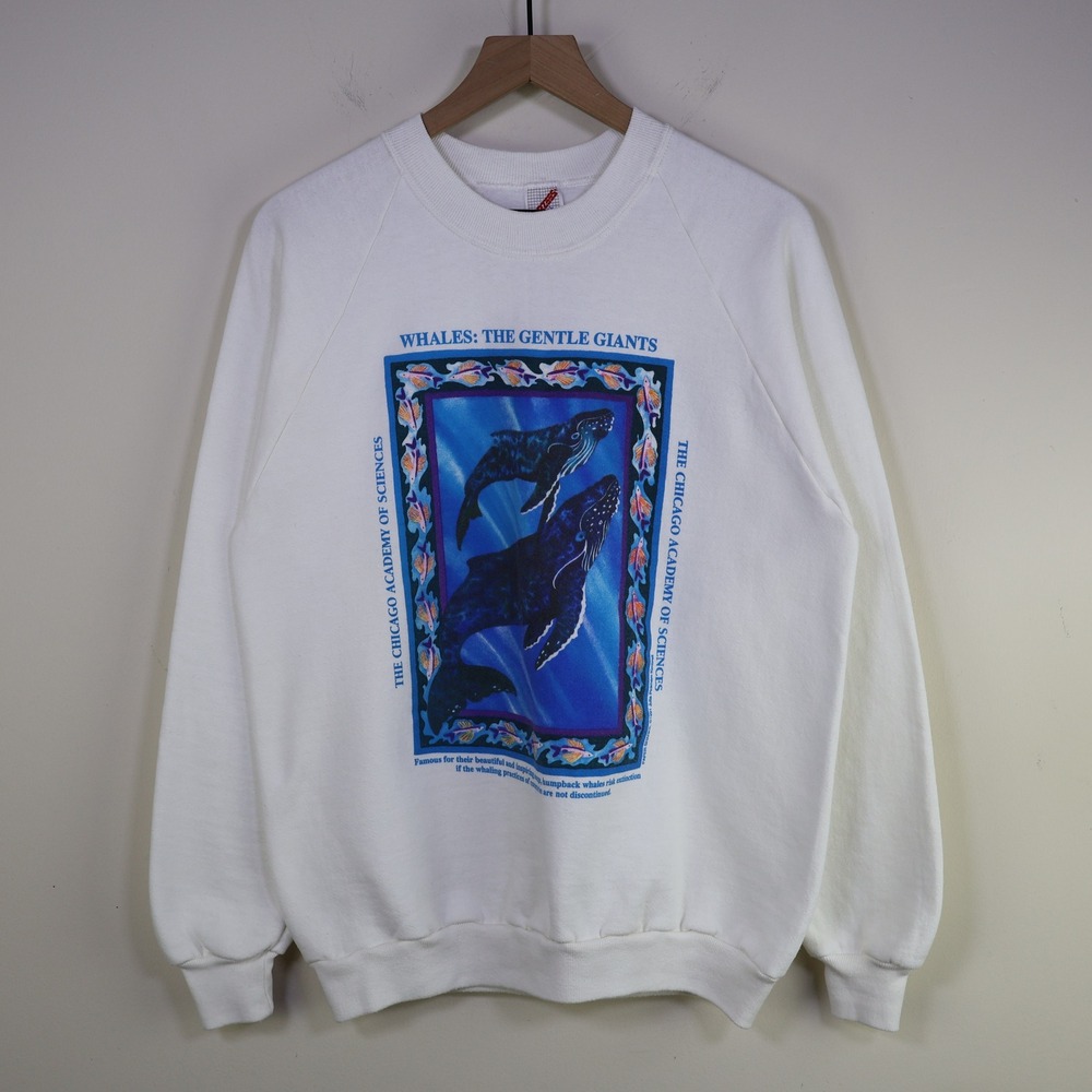Vintage 90s Whales Gentle Giants Sweatshirt XL White Nature Graphic USA